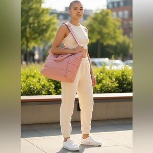 Olivia & Kate Quilted Puffer Tote Bag in Blush Pink